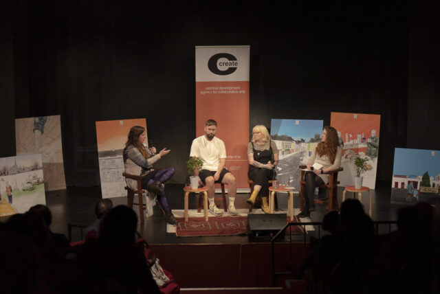 Members of the Critical Friends group onstage in the Mall Theatre in Tuam, at Create's annual Networking Event in November 2022.